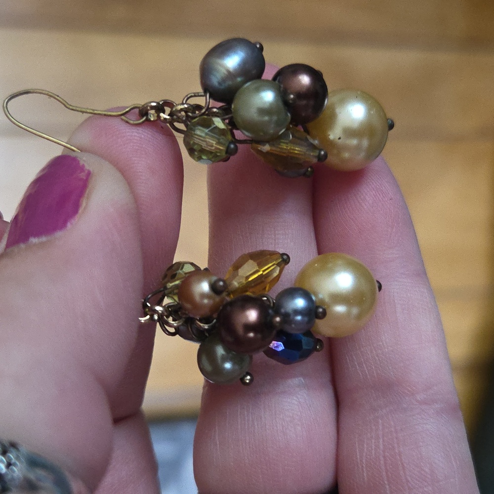 Handmade multi gemstone & pearl dangle earrings
